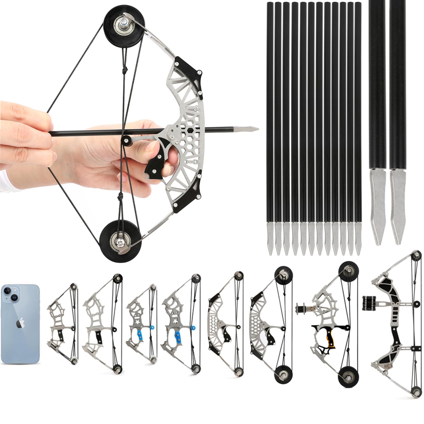 ZSHJGJR 6"/7.4"/7.9"/8.6"/8.8"/9.5"/11"/16" Archery Compound Bow and Arrow Set Training Bow RH/LH for Outdoor Sports Hunting Shooting Cool Stuff Archery Entertainment Fun Gift (8.6" Bow)