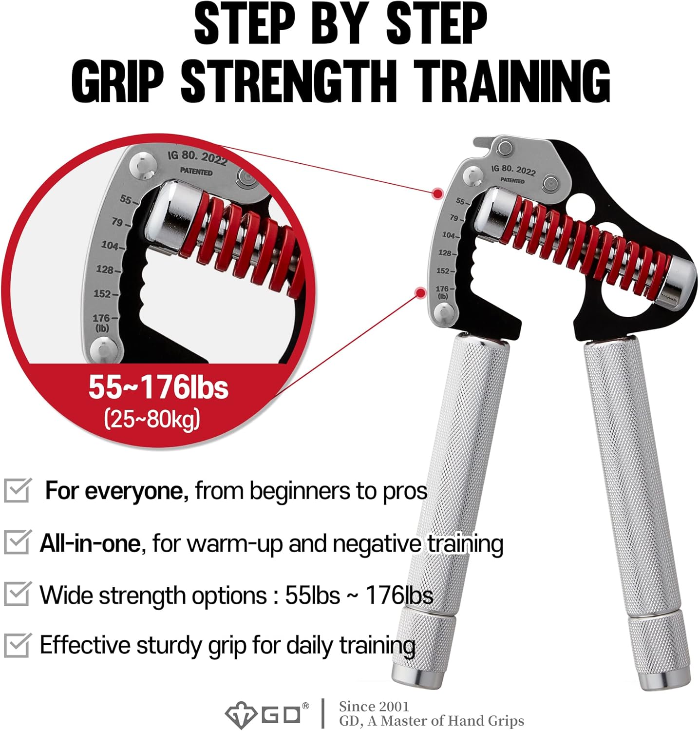 GD IRON GRIP Grip Strength Trainer Adjustable Hand Gripper Strengthener Hand Grip Exerciser Wrist Strengtheners Silent & Durable – Forearm, Finger & Hand Strength Training for Athletes, Climbers & Rehabilitation