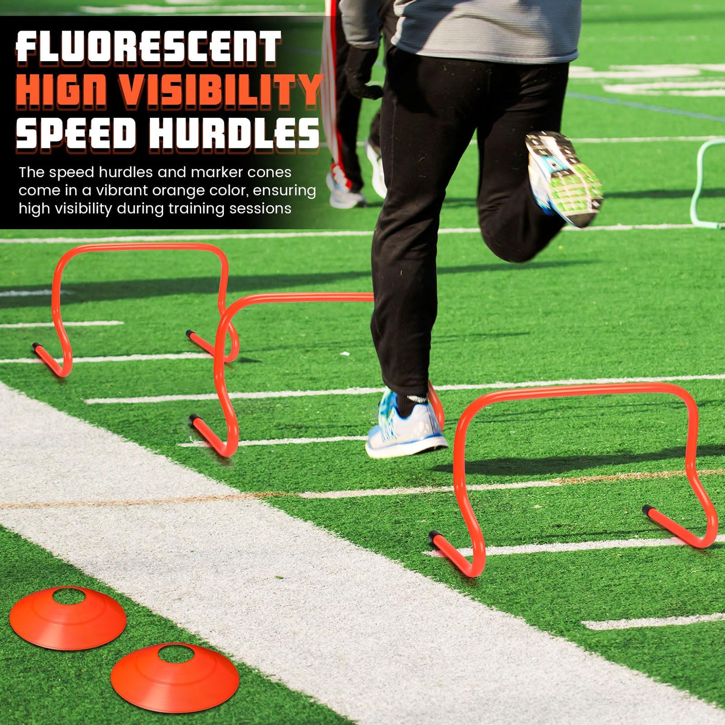Gemscream 6 Sets 12" Speed Agility Training Hurdles for Athletes Soccer Training Hurdles Agility Training Equipment with Marker Cone Adjustable Training Hurdle Plyometric Hurdles for Basketball