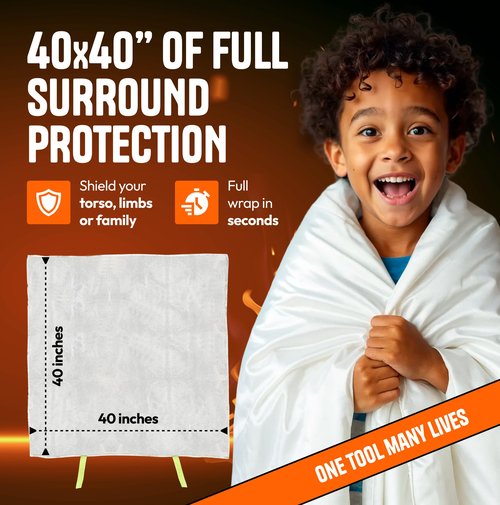 Emergency Fire Blanket 40"x40" (1-Pack) – Fireproof Survival Blanket for Home, Kitchen, RV & Camping – Smothers Grease & Electrical Fires – Reusable, Pet & Family Safe Fire Safety Gear