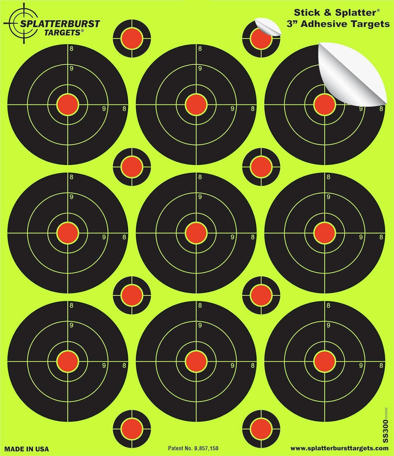 Splatterburst Targets - 3 inch Stick & Splatter Self Adhesive Shooting Targets - Rifle, Pistol, Airsoft, BB Gun, Pellet Gun, Air Rifle - Made in USA