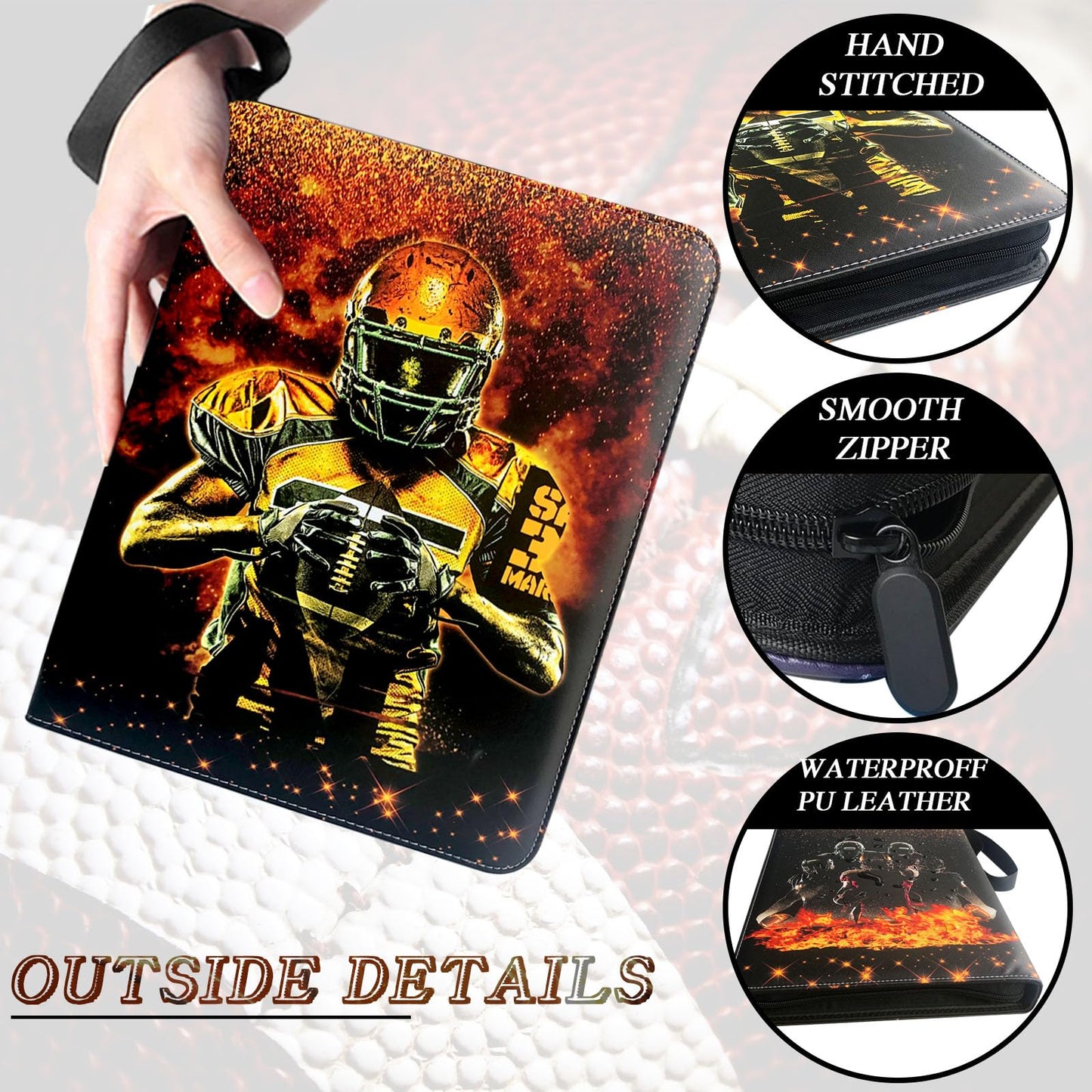 Football Card Binder 900 Pockets, Trading Card Binder Holder with 50 Removable Sleeves Fits 900 Sport Cards, Football Card Gifts Collector Album with Zipper Storage Display Case