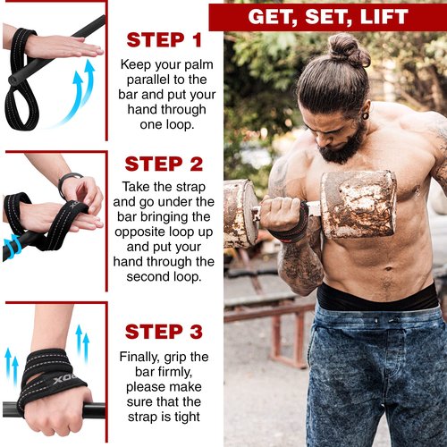 RDX Weight Lifting Straps Figure 8, Anti Slip Strap with Cuffs Wrist Support for Gym Workout Deadlift Powerlifting Bodybuilding Weightlifting, Fitness Strength Training, Hand Bar Grip for Men