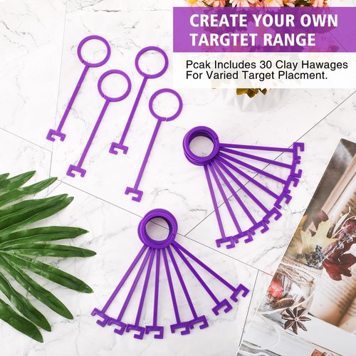 Motionchic 30 Pcs Pigeon Hooks Clay Target Holders Clay Pigeon Hooks Hangers Kit for Shooting Practice Various Hanging Methods Accessories (Purple)