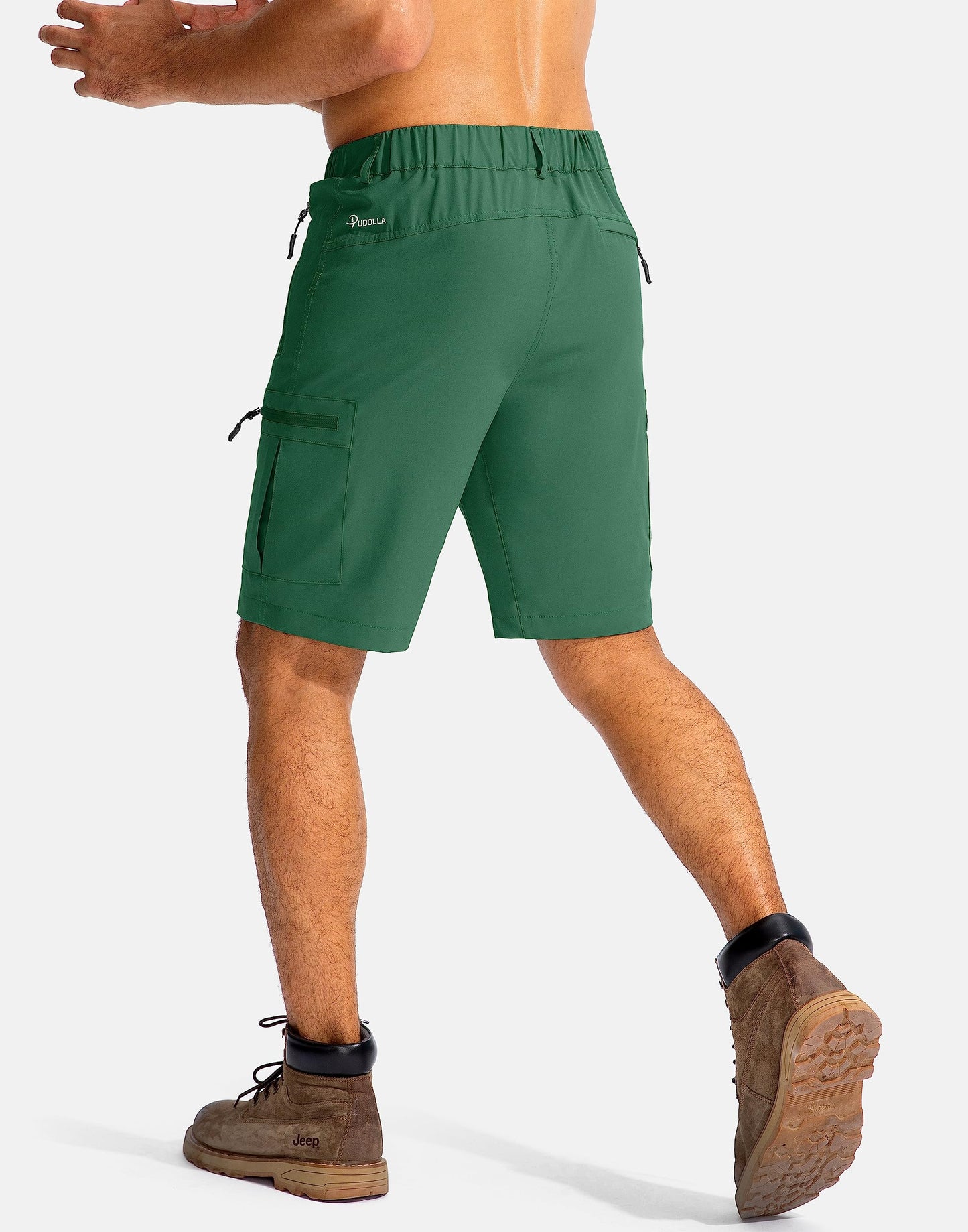 Pudolla Men's Hiking Cargo Shorts 9" Lightweight Outdoor Work Shorts for Men Travel Golf Camping Casual with 5 Zipper Pockets(Green 3X-Large)