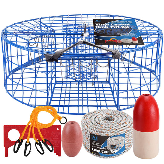 A1FISHER Heavy Duty Crab Pot Trap Pacific 3 Tunnel with 2 Doors(30''Dia-10''Tall) Crabbing Kit for Dungeness
