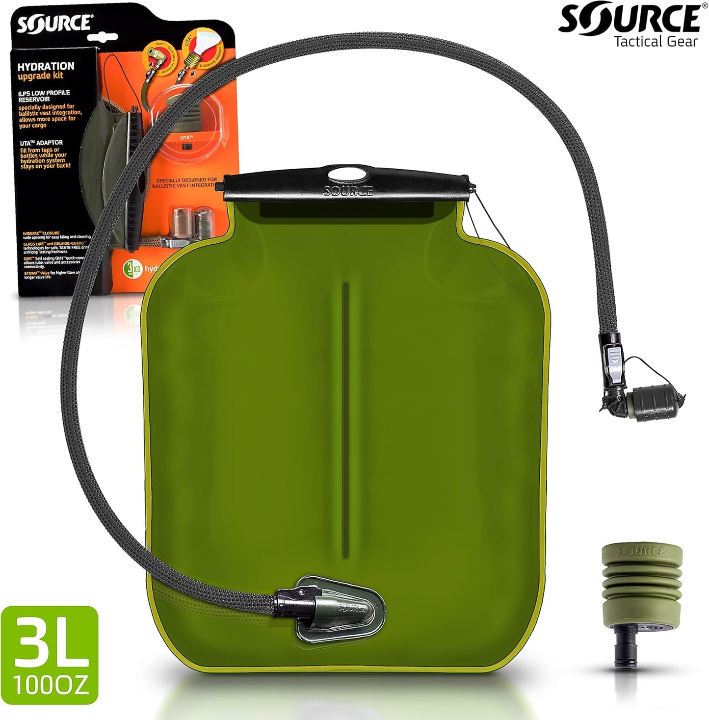 Source Tactical ILPS 3L Low Profile Widepac Bladder - for Integration with Ballistic Vest - High-Flow Storm Drinking Valve - Leakproof Widepac Closure - Including UTA Rapid Refill Adaptor - 100oz