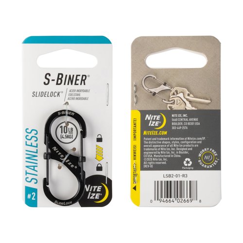 Nite Ize S-Biner SlideLock Stainless Steel - Secure Key Holder Carabiner with SlideLocks - Key & Keychain Organizer - Lockable Carabiner for Daily Use - Size 2, Black (5 Pack)