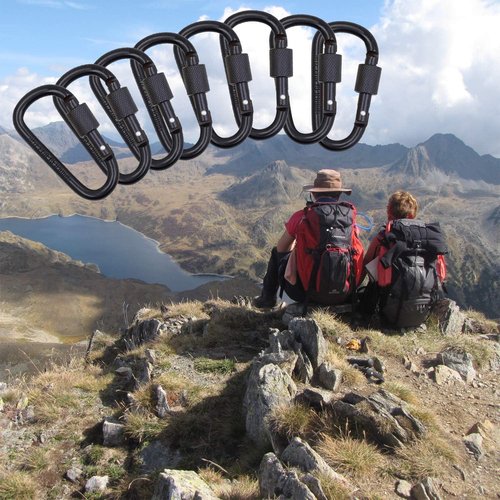 Locking Carabiner Clip, Vonpri 3 Inch D Ring Clips Spring Snap Key Chain Hook Screw Gate Aluminum Carabiners for Outdoor Travel Camping Fishing Hiking Backpack