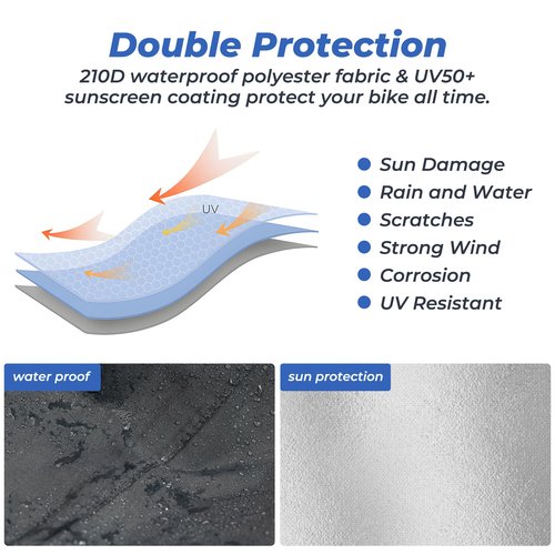 Bike Cover Outdoor Waterproof Bicycle Covers Rain Sun UV Dust Wind Proof with Lock Hole for Mountain Road Electric Bike Electric Scooter Black