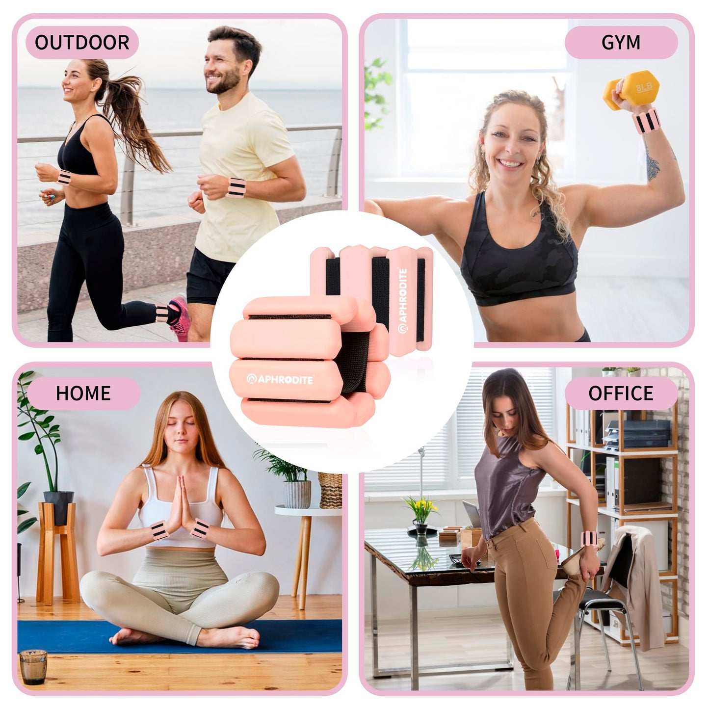 Ankle Weights for Women Men,Adjustable Wrist Arm Leg Weights Set for Home Gym Workout,Pilate,Yoga,Running,Walking, Pool Exercise,Barre,Weighted Bracelet,Set of 2 (1lb Each) (Flesh Pink)