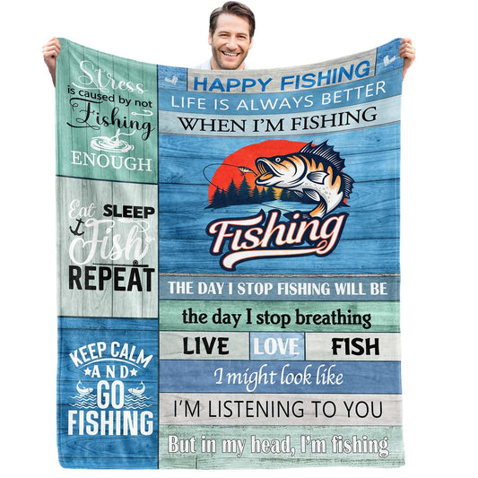 Fishing Gifts Blanket,Fishing Gifts for Men,Gifts for Men Who Love Fishing,Best Gifts for a Fisherman,Funny Fishing Gifts for Boys,Dad,Women,Fisherman Gifts Throw Blanket 60inx50in