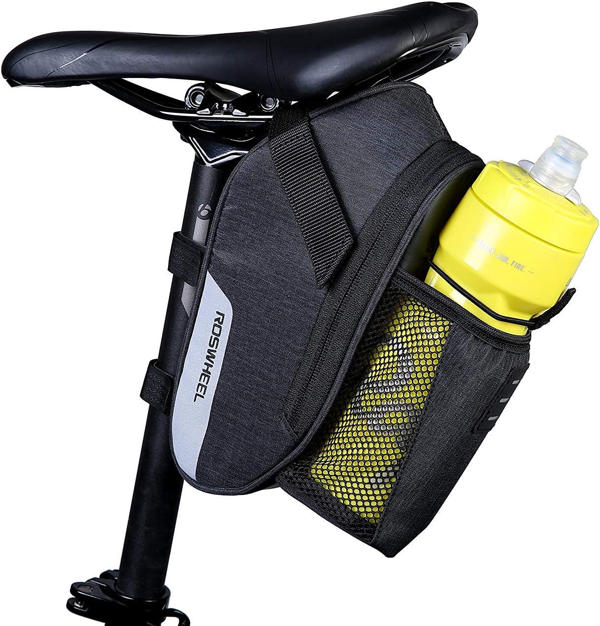 Roswheel Essentials Series 131464 Water Resistant Bike Saddle Bag Bicycle Under Seat Pack Cycling Accessories Pouch with Water Bottle Holder