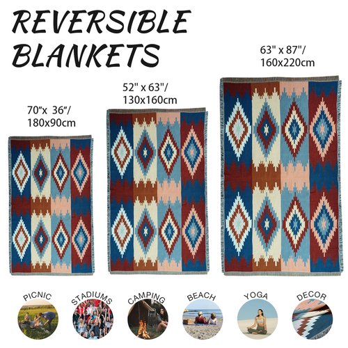 DUKUSEEK Camping Blanket with Aztec Pattern, Warm Stadium Blankets for Cold Weather, Portable, Wearable Outdoor Throw Blankes for Sporting Events, Concerts, Couch, Sofa 87" x 63"
