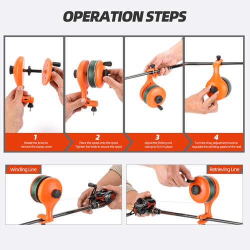 RUNCL Fishing Line Spooler – Portable Winder & Reel Spooling Tool for Casting and Spinning Reels, Prevents Line Twist, Non-Slip Handle with Built-in Scissors, Fishing Accessories for Anglers