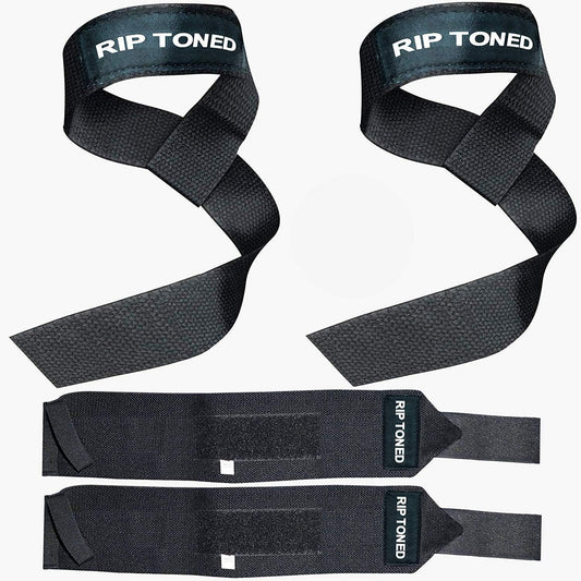 Weightlifting Straps & Wrist Wraps Bundle - 1 Pair Each, 18" & 13" for Gym, Powerlifting, CrossFit
