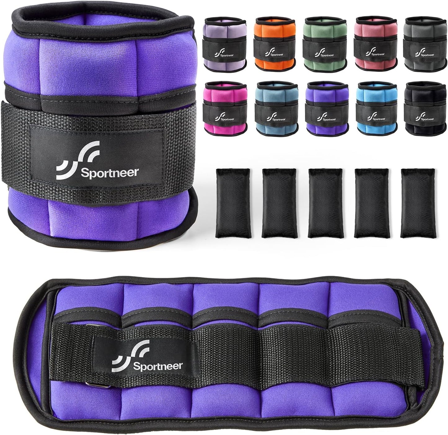 Sportneer Adjustable Ankle Weights 1 Pair 2 4 6 8 10 Lbs Leg Weight Straps for Women Men, Weighted Ankle Weights Set for Gym,Fitness, Workout,Walking, Jogging,1-5 lbs Each Ankle, 1 Pair 2-10 lbs