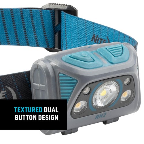 Nite Ize Radiant RH2 PowerSwitch Rechargeable Headlamp - Headlamp for Camping & Hiking - Rechargeable Battery - Hands-Free Light with 7 Modes Plus Lockout - Waterproof & Impact-Resistant - Blue/Grey