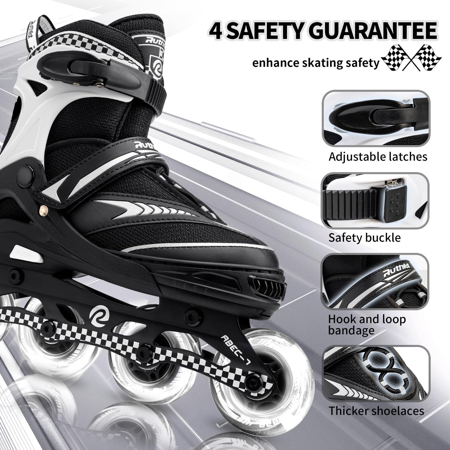Ruthfot Adjustable Inline Skates for Boys and Girls with Full Light Up Wheels, Outdoor Rollerskates for Kids and Women