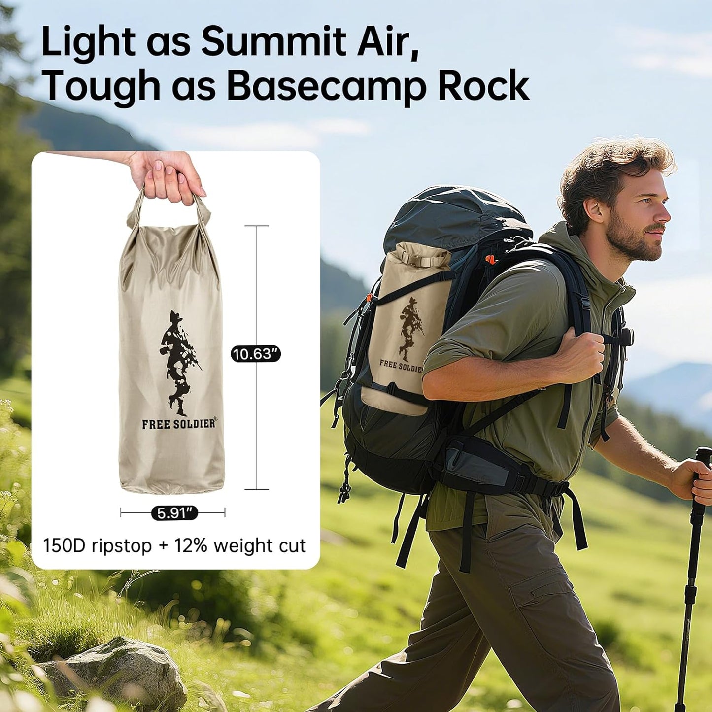 FREE SOLDIER Waterproof Portable Tarp Multifunctional Outdoor Camping Traveling Awning Backpacking Tarp Shelter Rain (Brown 10×10.5ft)