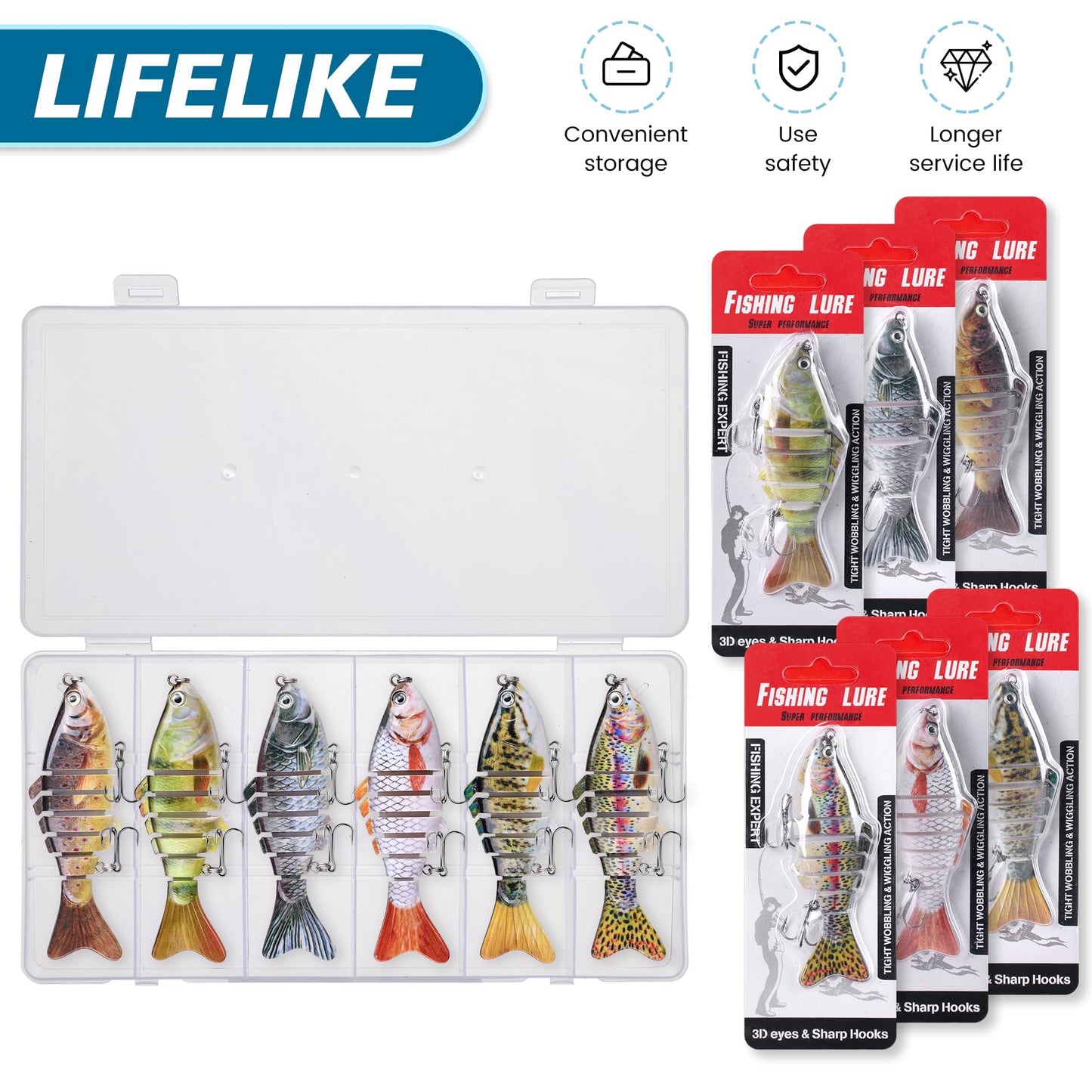 6PCS Fishing Lures for Freshwater and Saltwater with case,Slow Sinking Multi Jointed Swimbaits, Lifelike Lures for Bass Trout Crappie Walleye Pike