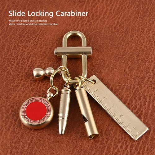 Brass Lock Keychain Oval Slide Locking Snap Lock Clip Buckle Key Holder for Home Car Keys Organization