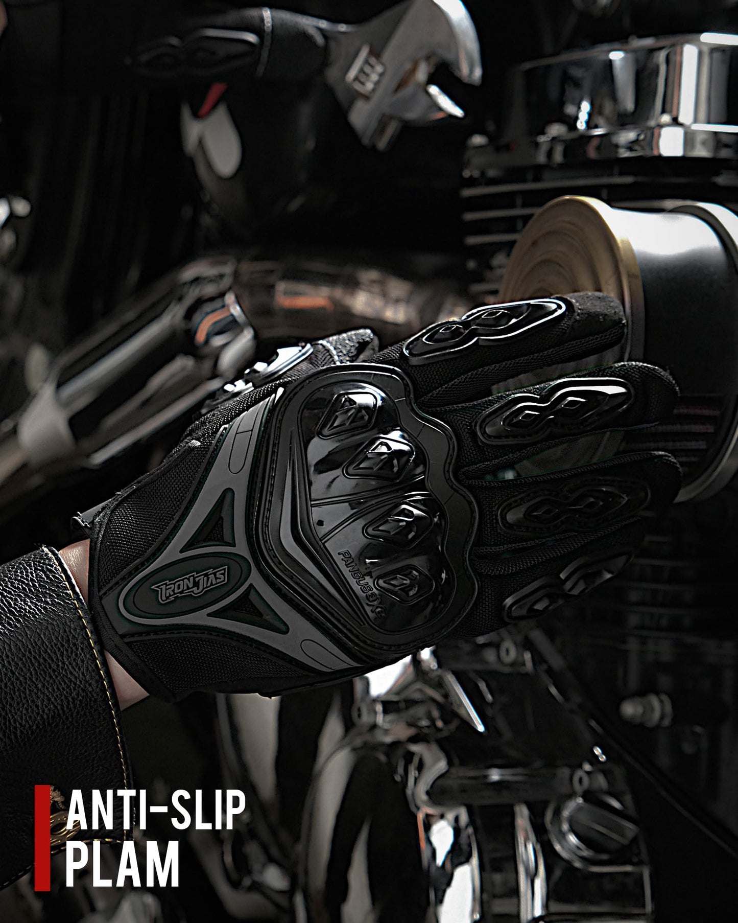 IRON JIA'S Motorcycle Gloves Full Finger Durable for Road Racing Bike Summer Spring Powersports Support Touch Screen Black-L