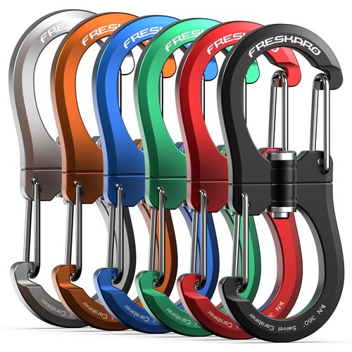 FresKaro 1kN Swivel Carabiner Clip, Heavy Duty Double-Ended Wire gate Carbineers, Small Non Locking Carabiners for Keys, Keychain, Hiking, Camping, Golf Bag, Water Bottle, Backpacking, Black, 5pcs