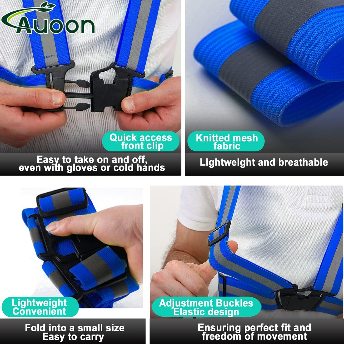 AUOON Reflective Running Vest,Reflective Vest Adjustable for Run,Cycle,Walk, Outdoor,Breathable Waterproof Lightweight