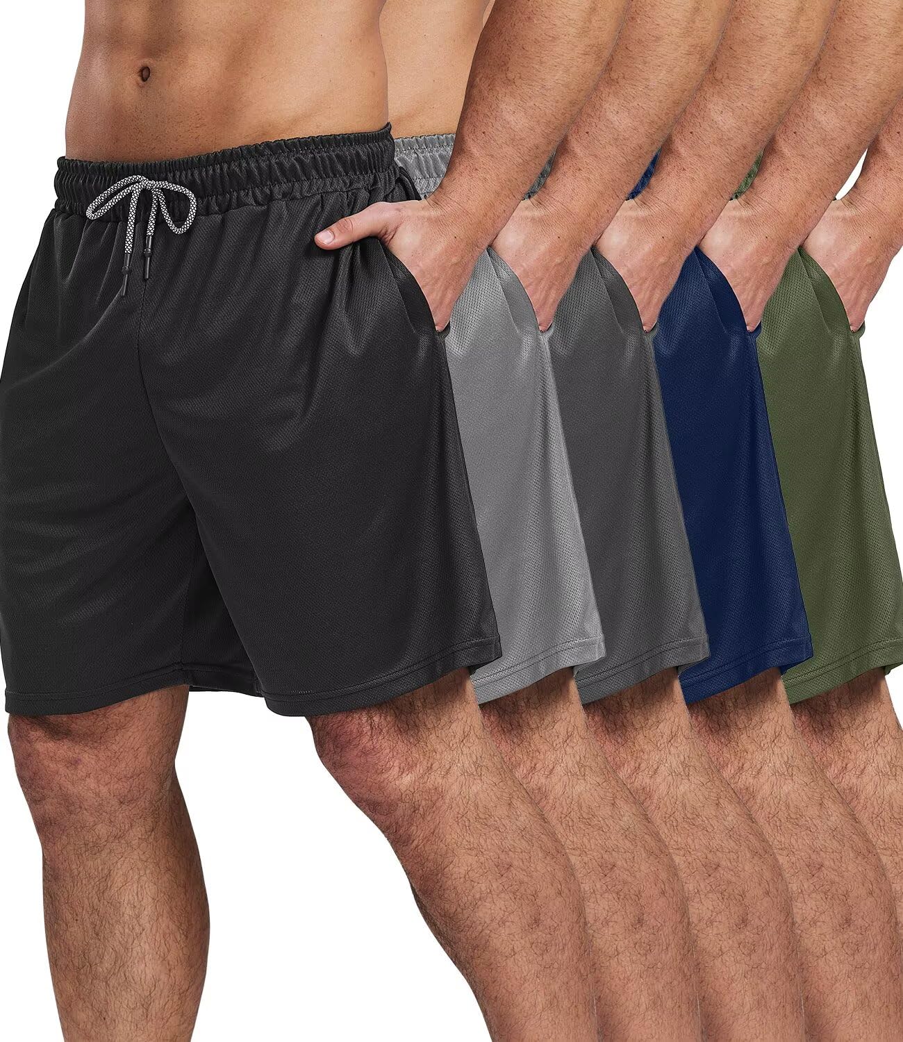 5 Pack Gym Shorts for Men 7 inch, Mens Athletic Running Shorts Dry Fit & Mesh Active Workout Shorts for Men with Pockets