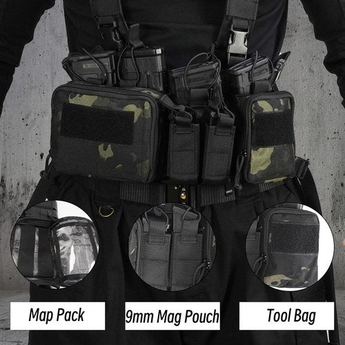 SIVIGEAR Adjustable Tactical Chest Rig with Detachable GP Pouch, 9mm/5.56 Mag Pouch, H-Harness - Durable, Comfortable