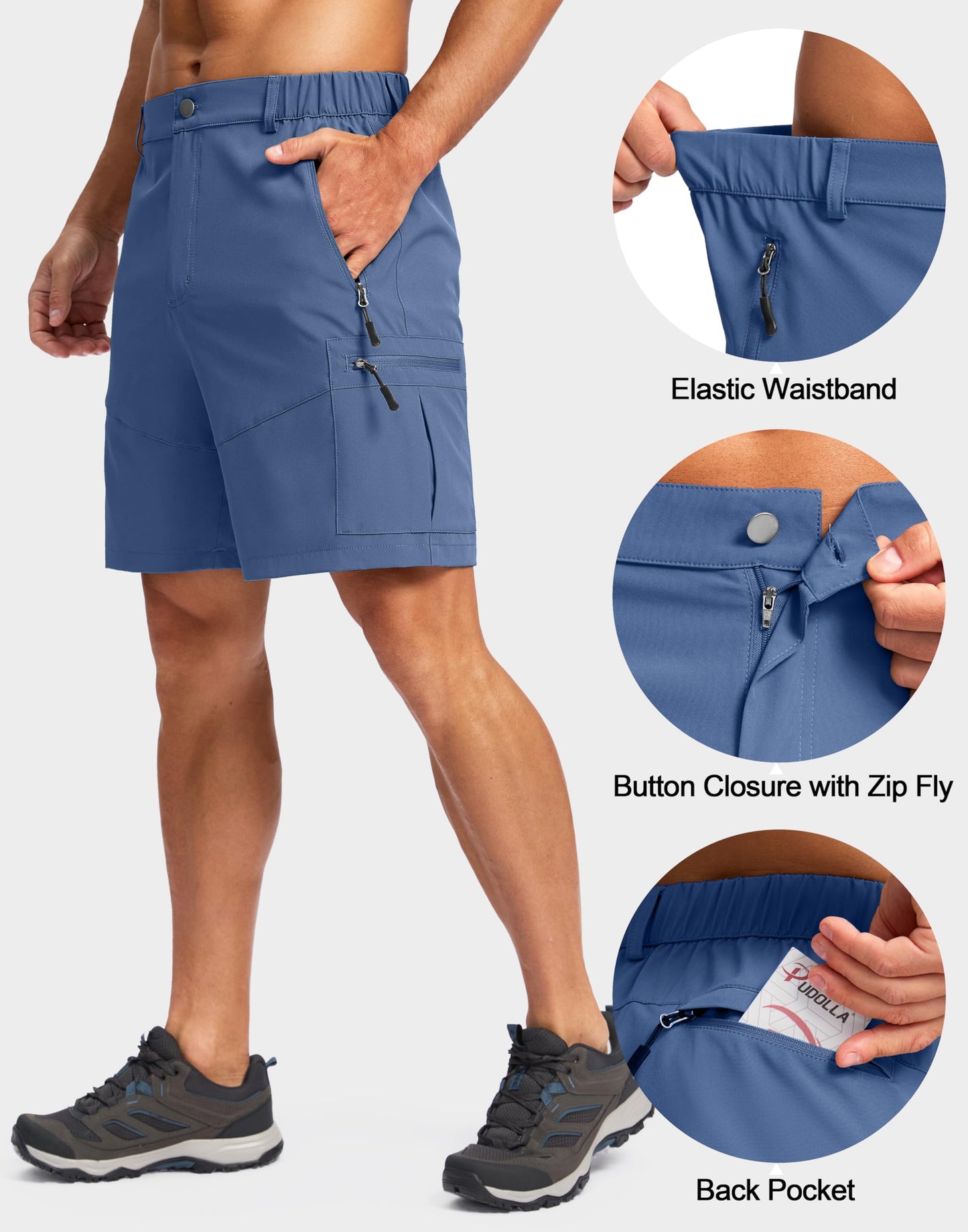 Pudolla Men's Hiking Cargo Shorts Lightweight 7" Travel Casual Shorts for Men Golf Work Outdoor with 5 Zipper Pockets(Dark Navy 3X-Large)