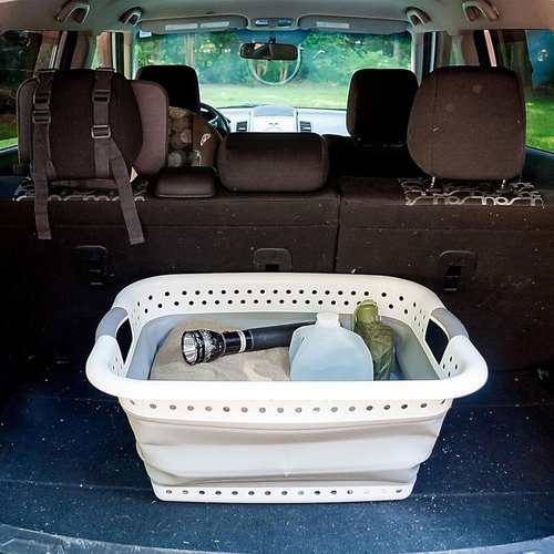 Camco Collapsible Utility Laundry Basket - Waterproof Design Easily Fits Into Compact Spaces | Great for Traveling, RVs, Trailers Camping, Dorms, Small Spaces and More - (51903), White/Gray, Large