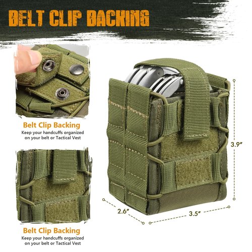Double Handcuff Pouch for Most Standard Size Handcuffs, MOLLE Handcuff Case for Duty Belt, Law Enforcement Cuff Holder (Green)