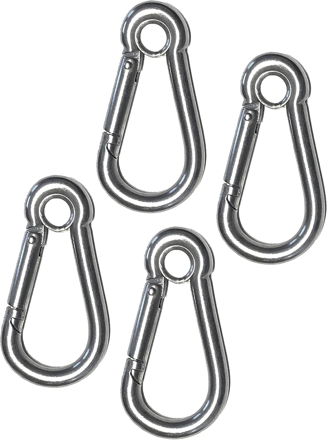 US Stainless 4 Pieces Stainless Steel 316 Spring Hook with Eyelet Carabiner 3/16" (5mm) Marine Grade