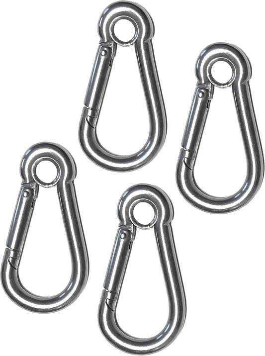 US Stainless 4 Pieces Stainless Steel 316 Spring Hook with Eyelet Carabiner 3/16" (5mm) Marine Grade