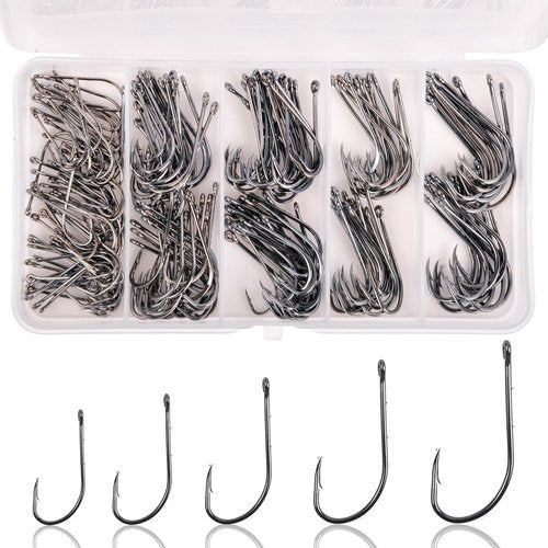 Baitholder Fishing Hooks Kits High Carbon Steel Saltwater Barbed Offset Jig Hook Long Shank Beak Bait Holder Live Bait Hooks Mix Sizes 200PCS