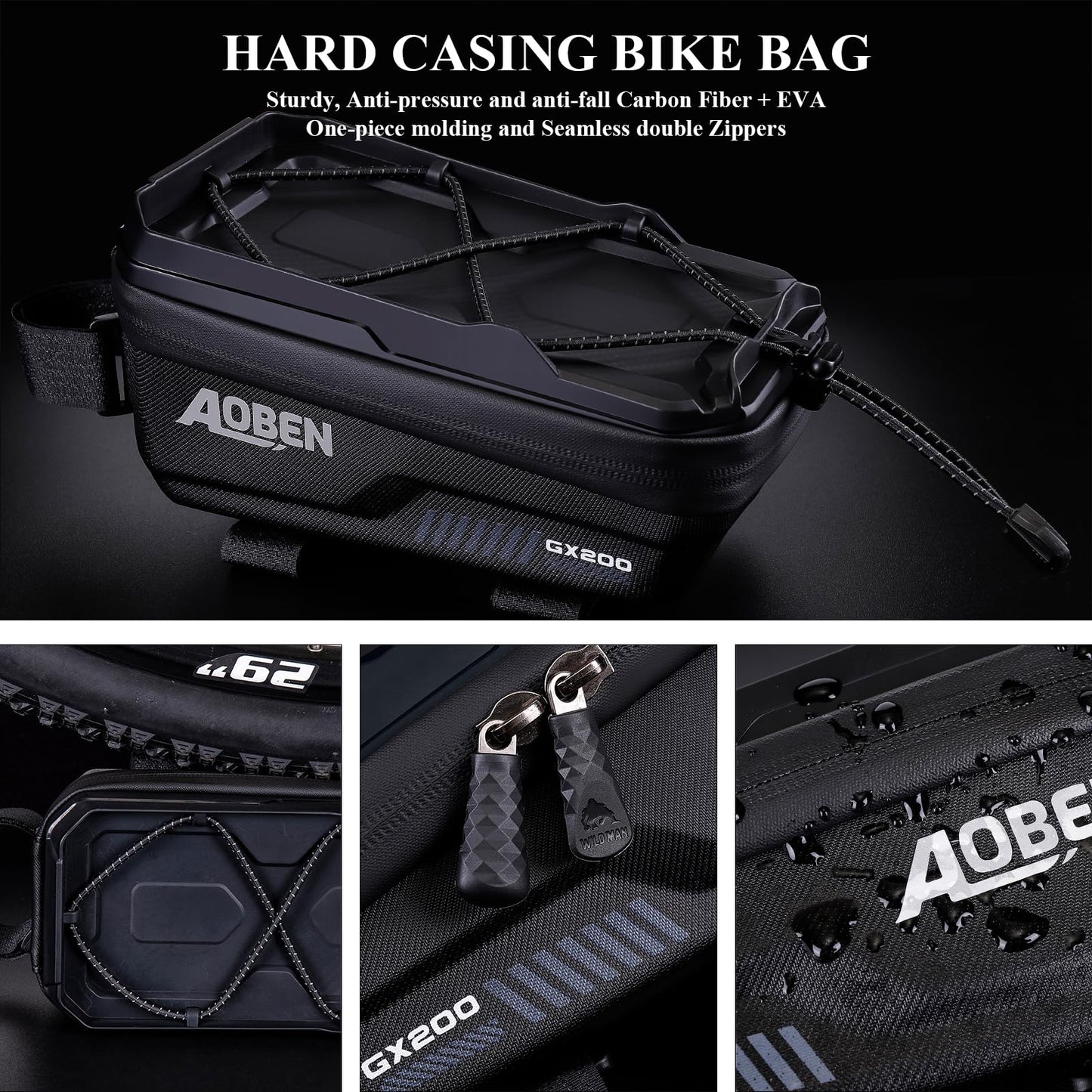 Aoben Bike Bicycle Phone Front Frame Bag for Mountain Bike Road Bike, EVA Hard Casing Bike Phone Holder Bike Phone Mount for MTB, Bike Bicycle Accessories for Cell Phone Under 6.8 Inches (Black)