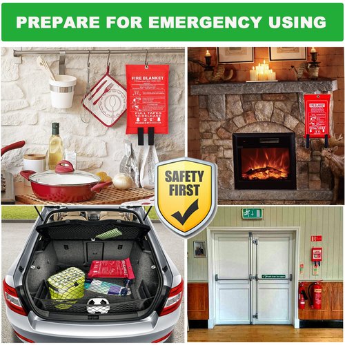 Wucgea Fire Blanket for Home and Kitchen - 4 pack Safety Fiberglass Emergency Fire Blankets Suppression Flame Retardant for School Fireplace Grill Car Office Garage Welding Warehouse 3.3ft x 3.3ft