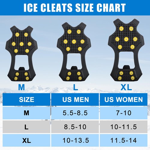 Ice Cleats Snow Traction Crampons for Shoes and Boots,11-Stud Ice Cleats Walking Traction Grips Anti-Slip Ice Snow Grippers Over Shoe for Women Men Walking on Snow and Ice XLarge