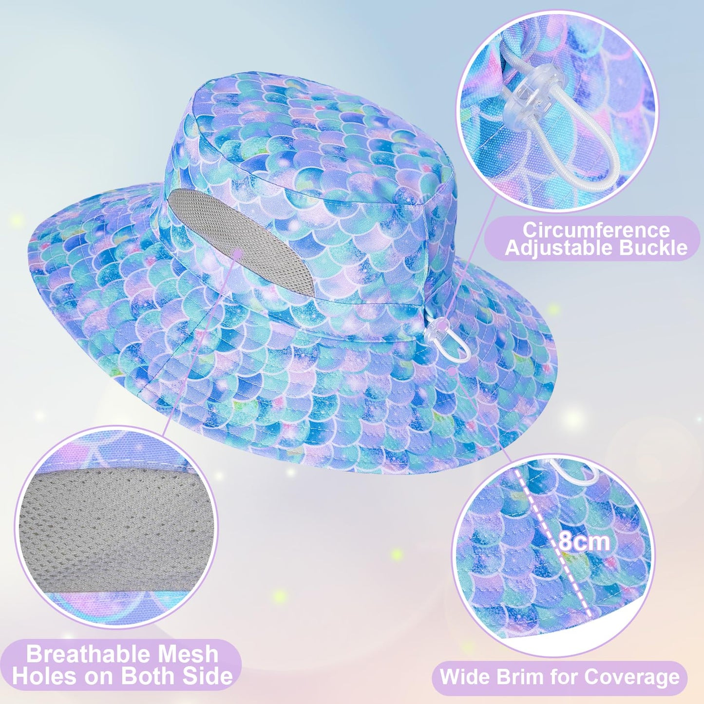 Kids Sun Hat for Girls Mesh Bucket Hat Toddler UV Protection Beach Hat Kids Foldable Fishing Hat for Girls 2-8 Years Blue