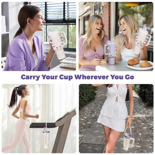 Water Bottle Strap Stanley Cup Accessories for 8oz to 40oz Tumbler, Water Bottle Handle Strap for Comfortable Carrying, Fashion & Practical Stanley Charms with 2 Silicone Straw Toppers