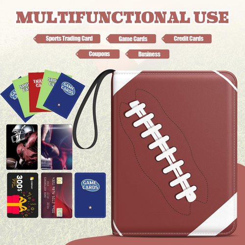 Trading Card Binder with Sleeves, 4-Pocket Football Card Binder Premium 440 Double Sided Pocket PU Card Collection Binder, Display Case with Football Card Sleeves Card Holder Protectors Set