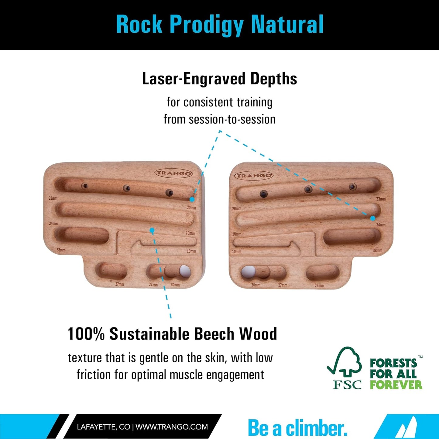 TRANGO Rock Prodigy Training Center - Rock Climbing Hangboard - 2-Piece Fingerboard System