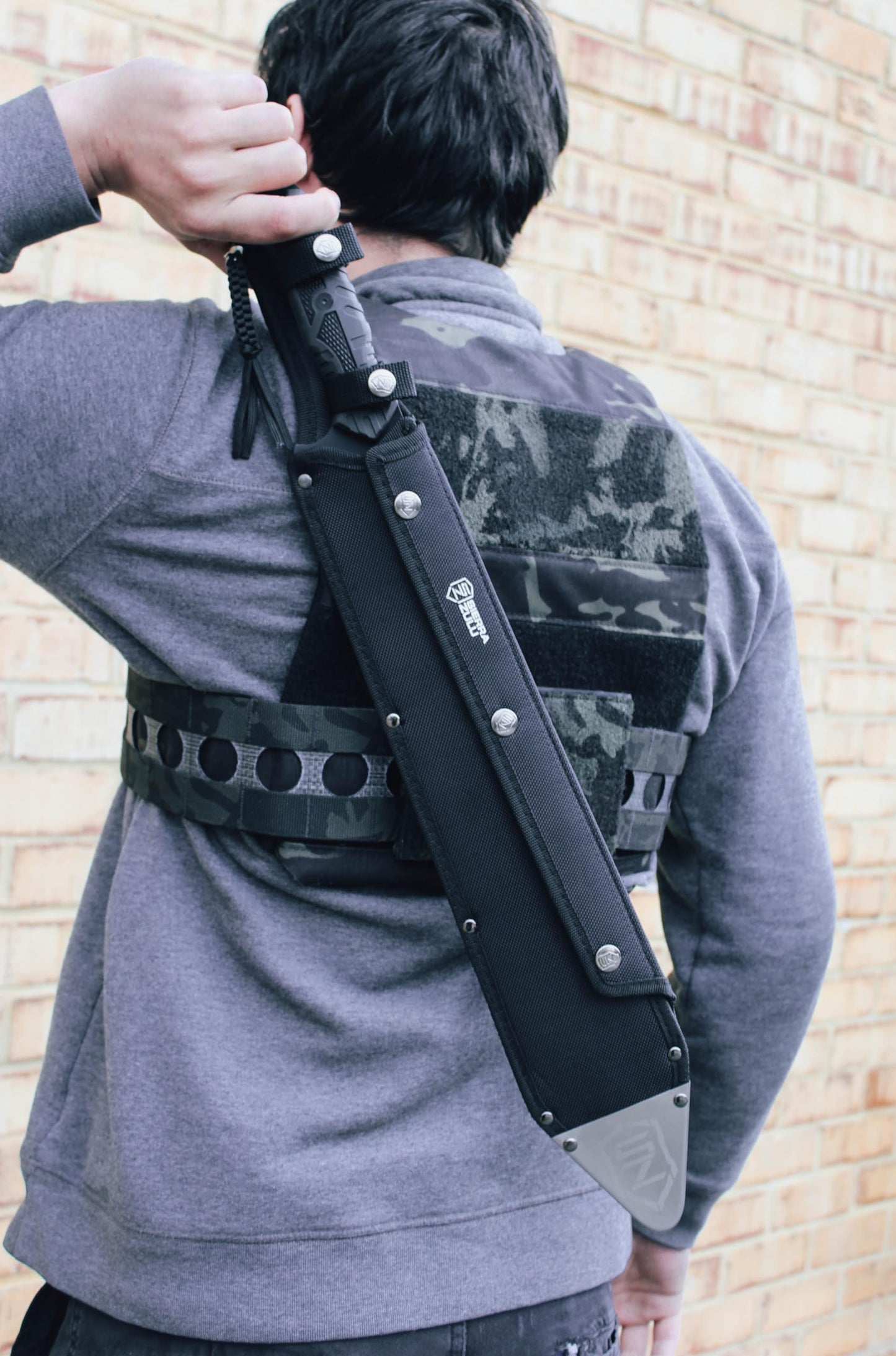 Sierra Zulu Trident Machete - Stainless Steel, 24.0 inches Overall, Modified Tanto Blade with Saw Tooth Back Edge - Tactical Nylon Sheath with Reversible Wear Strap