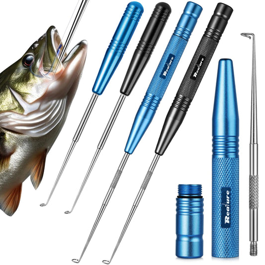 Realure Fishing Hook Quick Removal Device Descending 2 Sizes Fish Hook Remover Tool Kit Set for Saltwater Security Extractor, Fishhook Unhooking Stainless Steel Magnetic Release Accessories (Black)