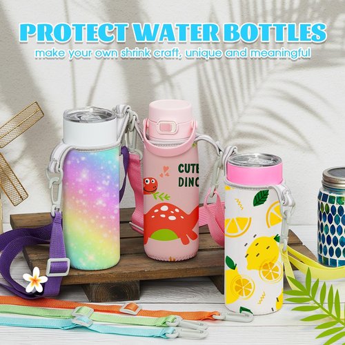 Tanlade Sublimation Water Bottle Bag Blanks 26 oz Include Insulated Blank Water Bottle Holder Shoulder Adjustable Strap 6 Shrink Wrap Bags for Adult Kid Hiking (White,6 Set)