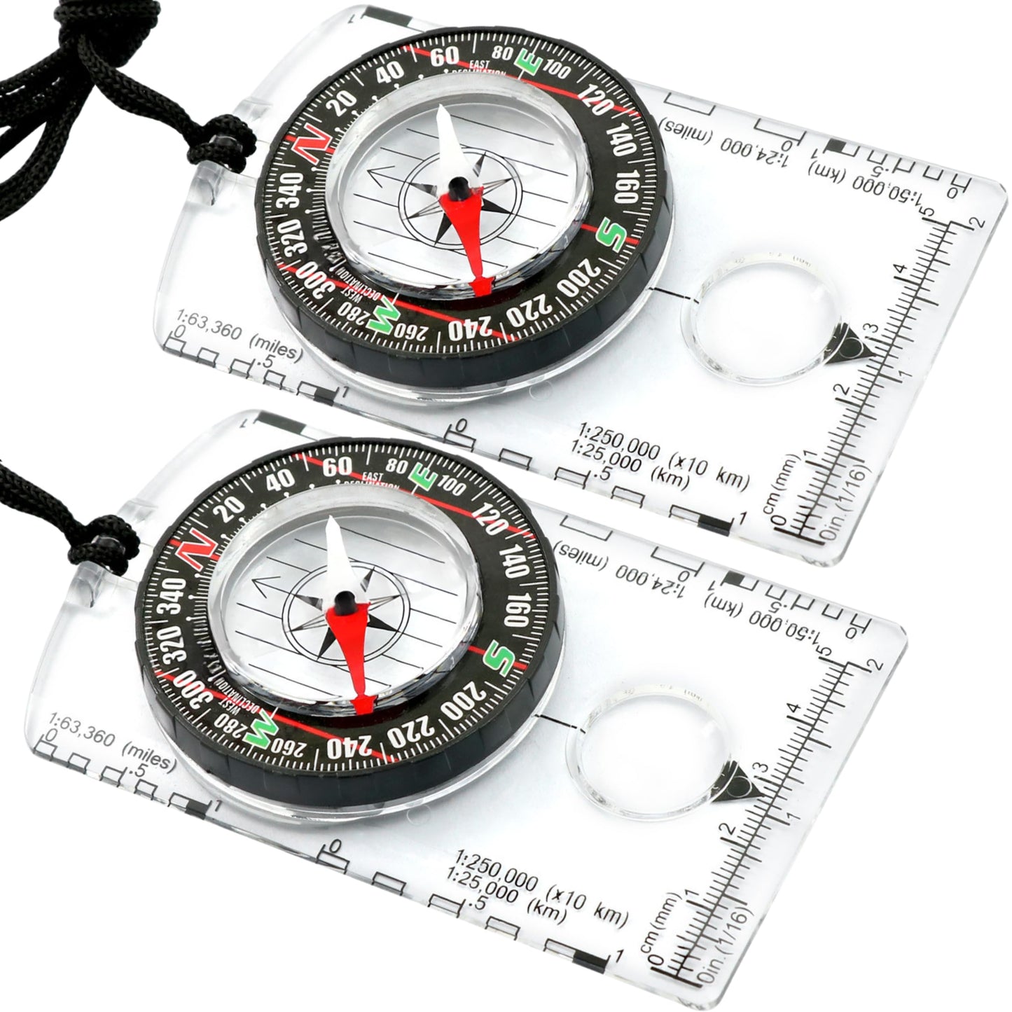 Generic Pack of 2 Orienteering Compass Hiking-Compasses boy Scout Kids- Magnetic Gear Set Navigation map- Brujulas orientacion-Backpacking Camping Hunting Survival. (Transparent), Green