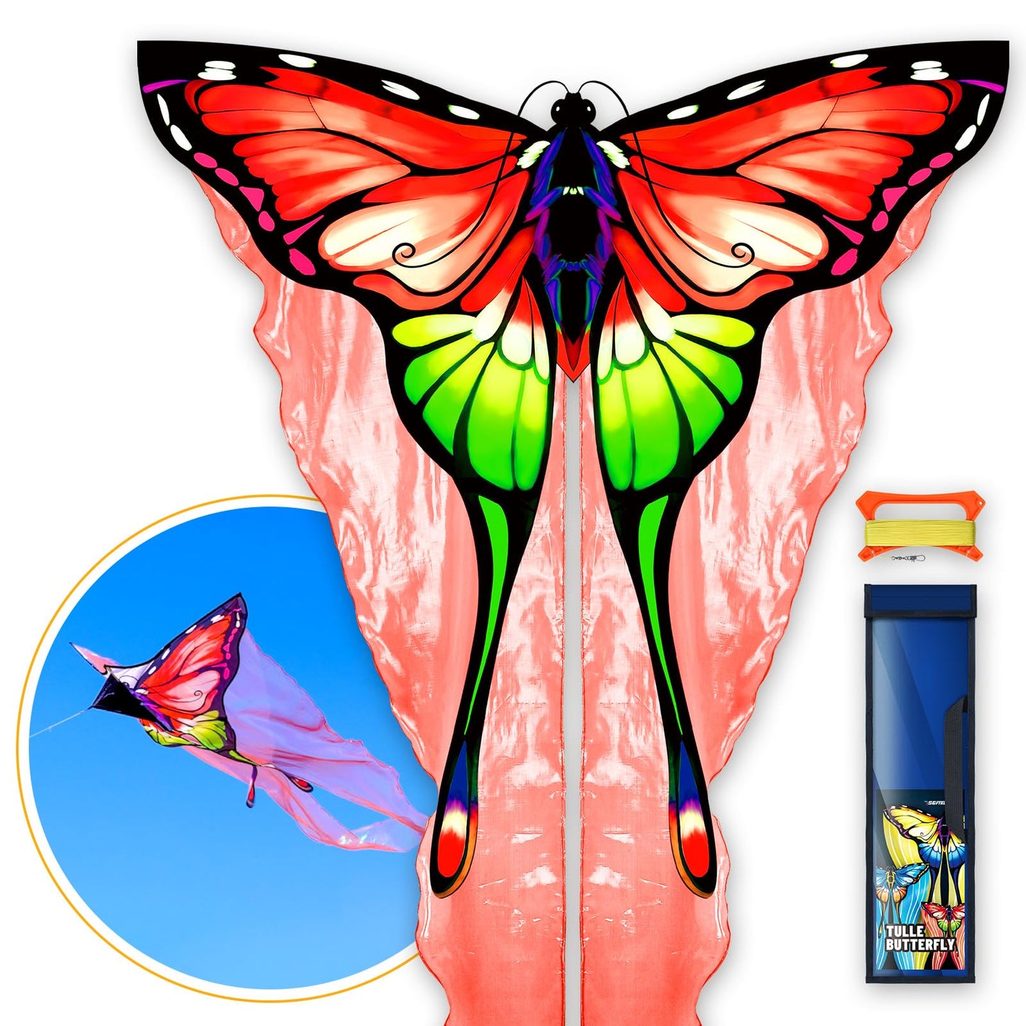 SGftre Red Tulle Butterfly Kite for Kids & Adults ，Easy to Fly Outdoor Fun Sports Beach Kids Children Outdoor Toys Kites (Tulle Butterfly-red)