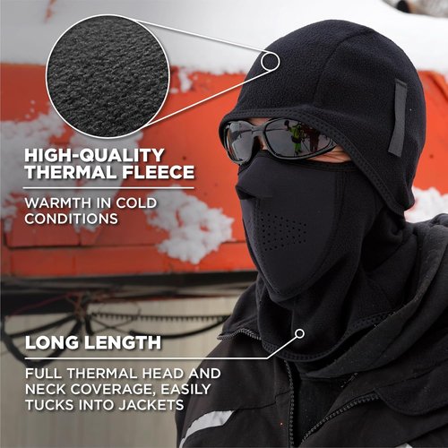 Ergodyne Mens Face Mask - 2-pc Fleece Neoprene Balaclava, Black